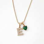 COLLAR INICIAL ROSE Y CORAZON VERDE | TEAM DORADO