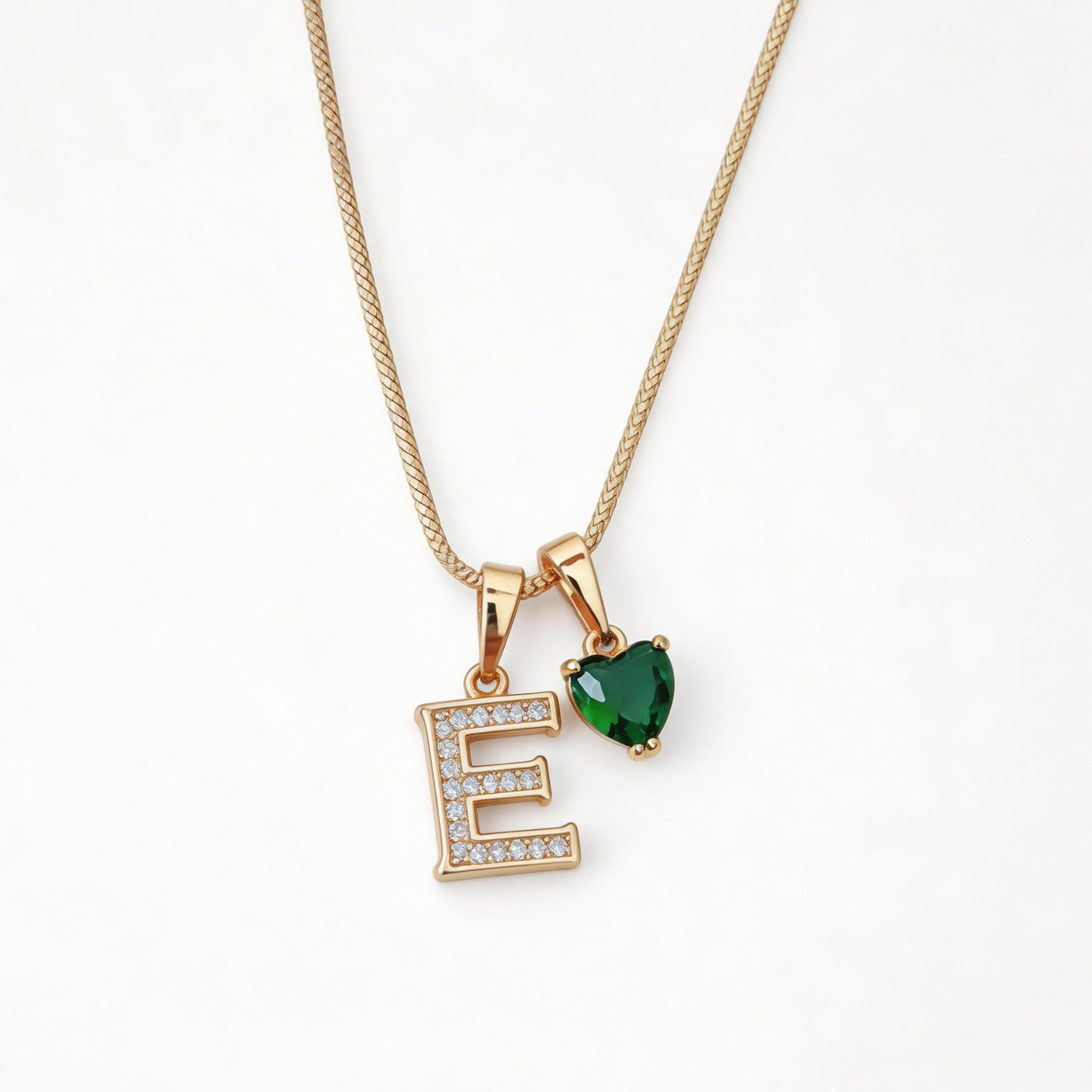 COLLAR INICIAL ROSE Y CORAZON VERDE | TEAM DORADO